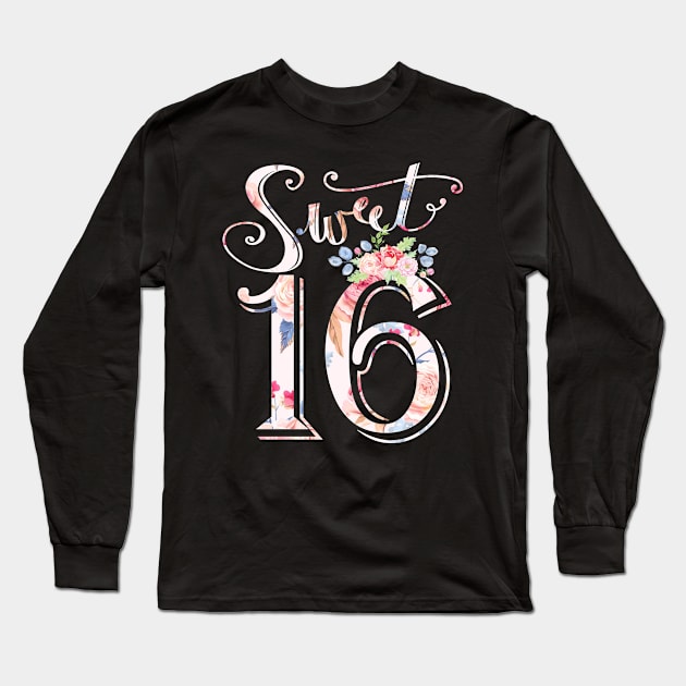 Womens Sweet 16 Shirt I Rose Gold Balloon Decoration Outfit Long Sleeve T-Shirt by crosszcp2